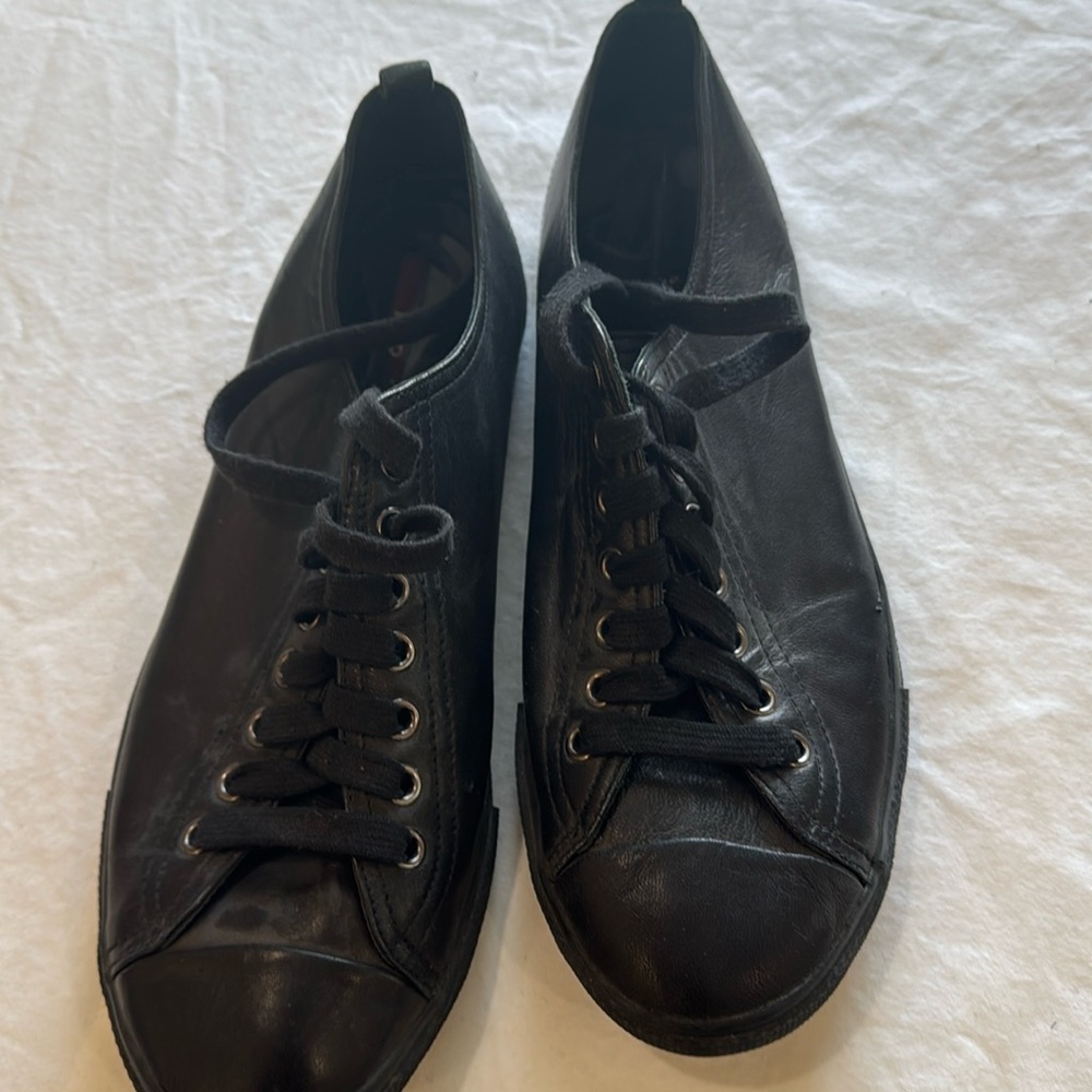 Prada Black Leather Sneaker,Size 7 1/2 Italian A Real Stunner,Barely Worn